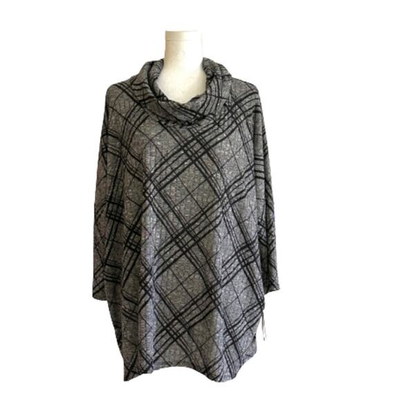 I.N. Studio Sweater Tunic Top Black Gray Cowl Neck 3/4 Sleeve Oversized XL NEW - Picture 12 of 12